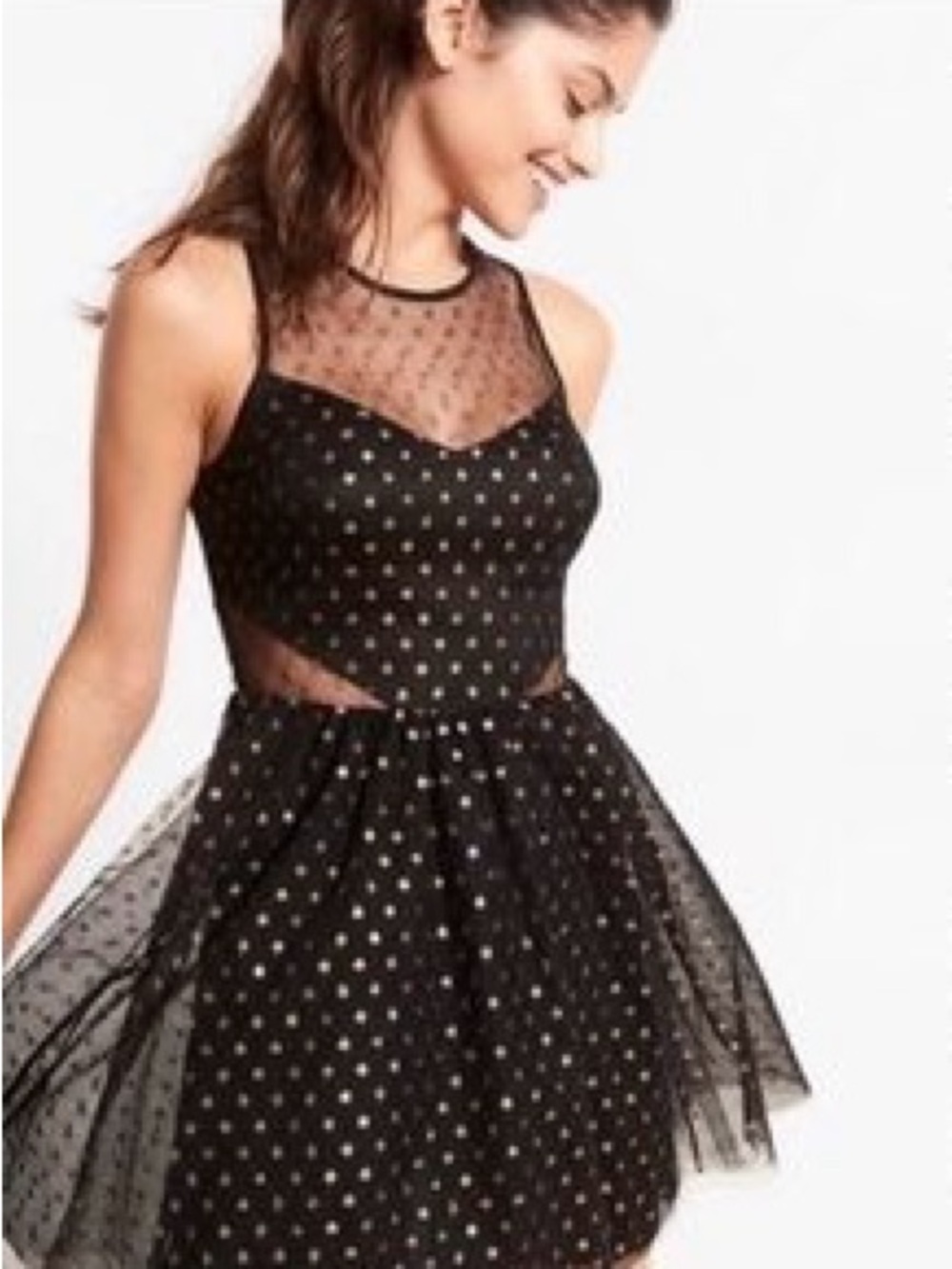 Black and Gold Polka Dot Tulle Fit & Flare Dress